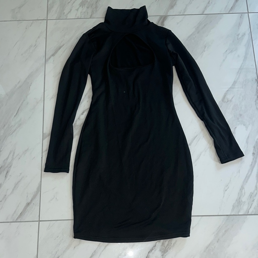 Black Ribbed Turtleneck Bodycon Dress